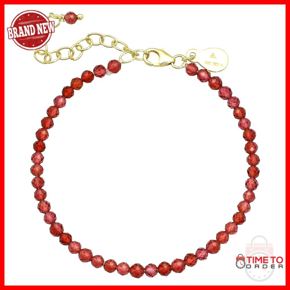 Handmade Garnet Crystal Bead Bracelet, 8" Dainty Layered Chain